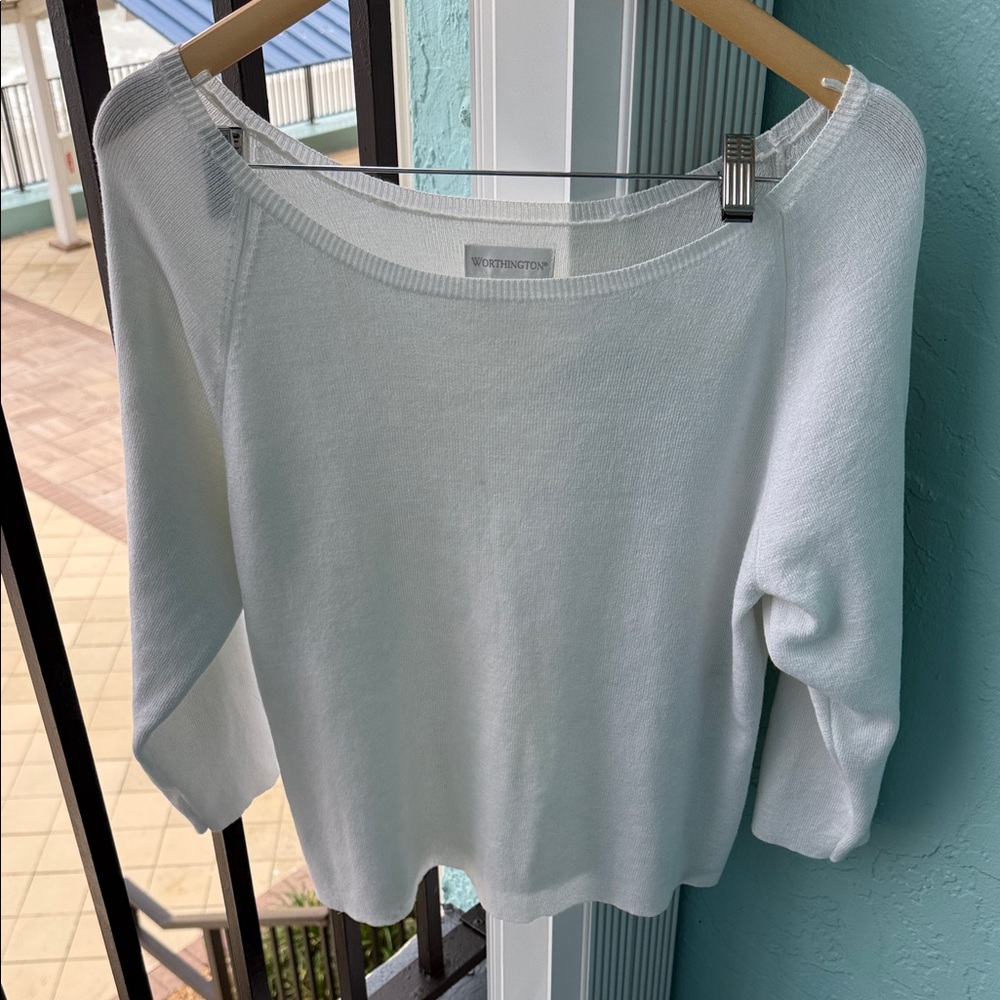 Worthington Soft White Scoop Neck Sweater some sparkle